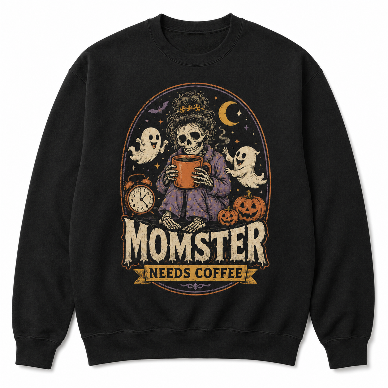 Momster Needs Coffee Halloween Skeleton Shirt