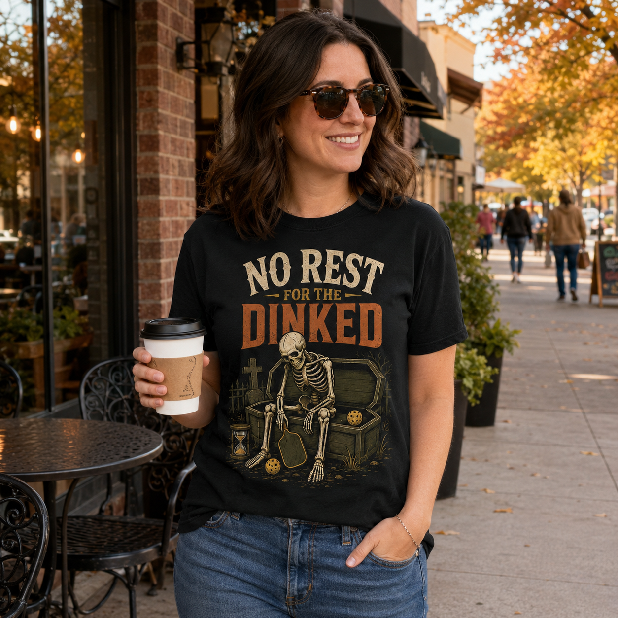 No Rest for the Dinked Pickleball Halloween Skeleton Shirt