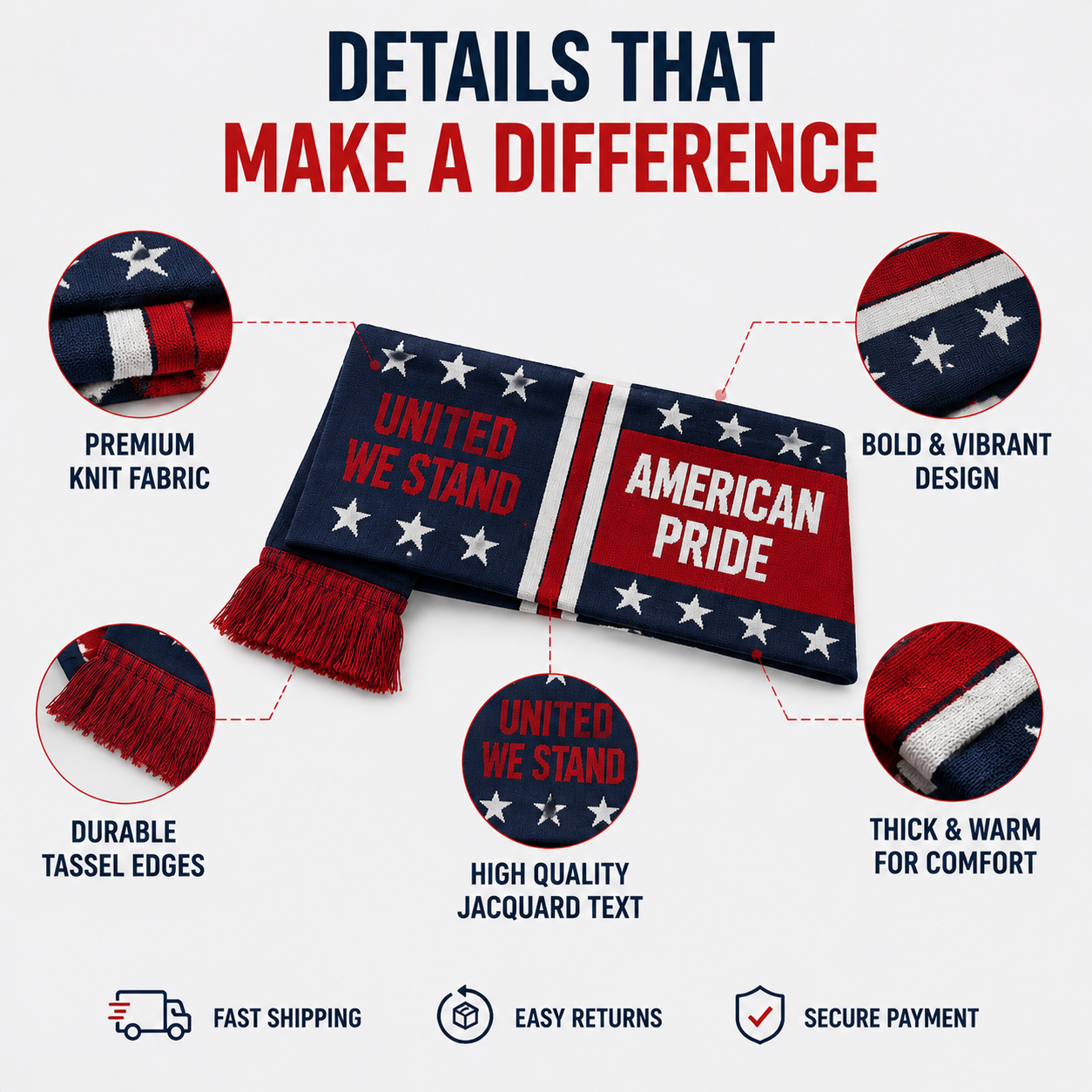 USA Fan Gear Combo – T-Shirt, Cap & Scarf